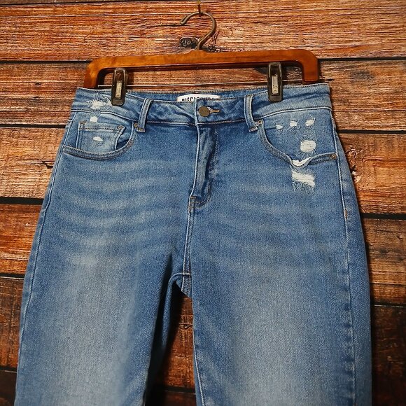 Disclosure Jeans Size 11 30 Ankle Crop Distressed Raw Hem Blue Denim Stretch - Picture 4 of 9